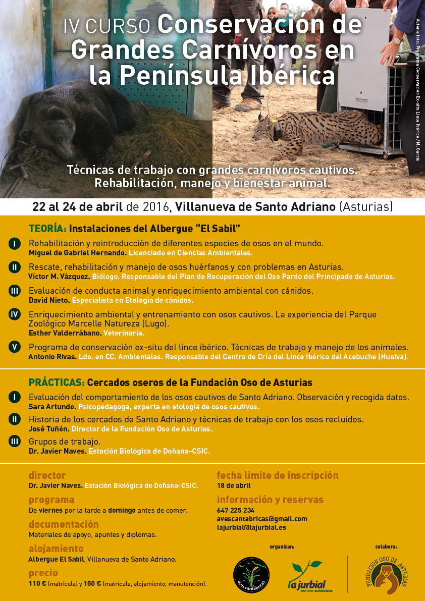 IV CURSO “CONSERVACIÓN DE GRANDES CARNÍVOROS EN LA PENÍNSULA IBÉRICA”